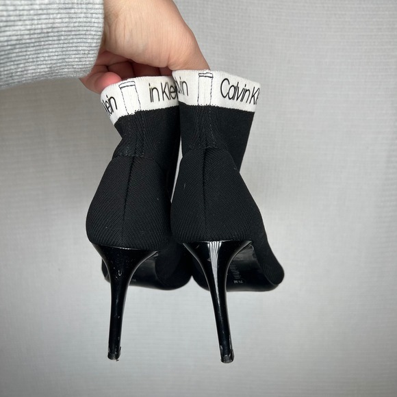 Calvin Klein Black Sock Booties Peep Toe Stiletto Heel Women's 7.5M - Picture 3 of 6